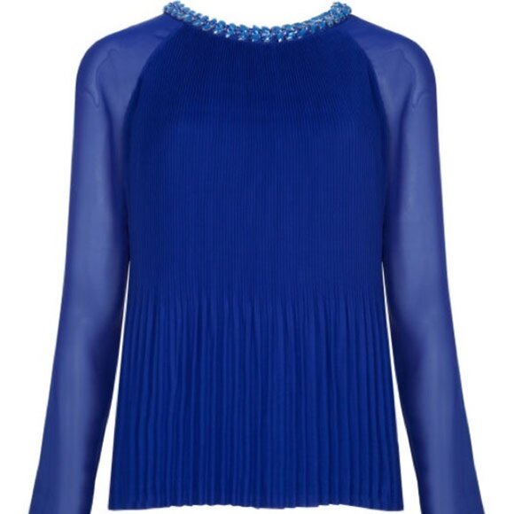 Ted Baker Lovina Jewel Embellished Accordion Pleated Blouse Cobalt Royal Blue 4 - Picture 3 of 16